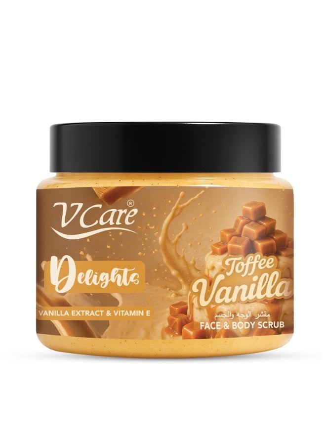 VCare V Care Delight Toffee Vanilla Face & Body Scrub 500ML - Gentle Exfoliating, Deep Cleansing, Gourmand Fragrance - Image 1